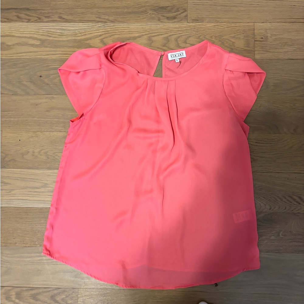 Via Jay Pink Coral Flutter Sleeve Blouse size large short sleeve